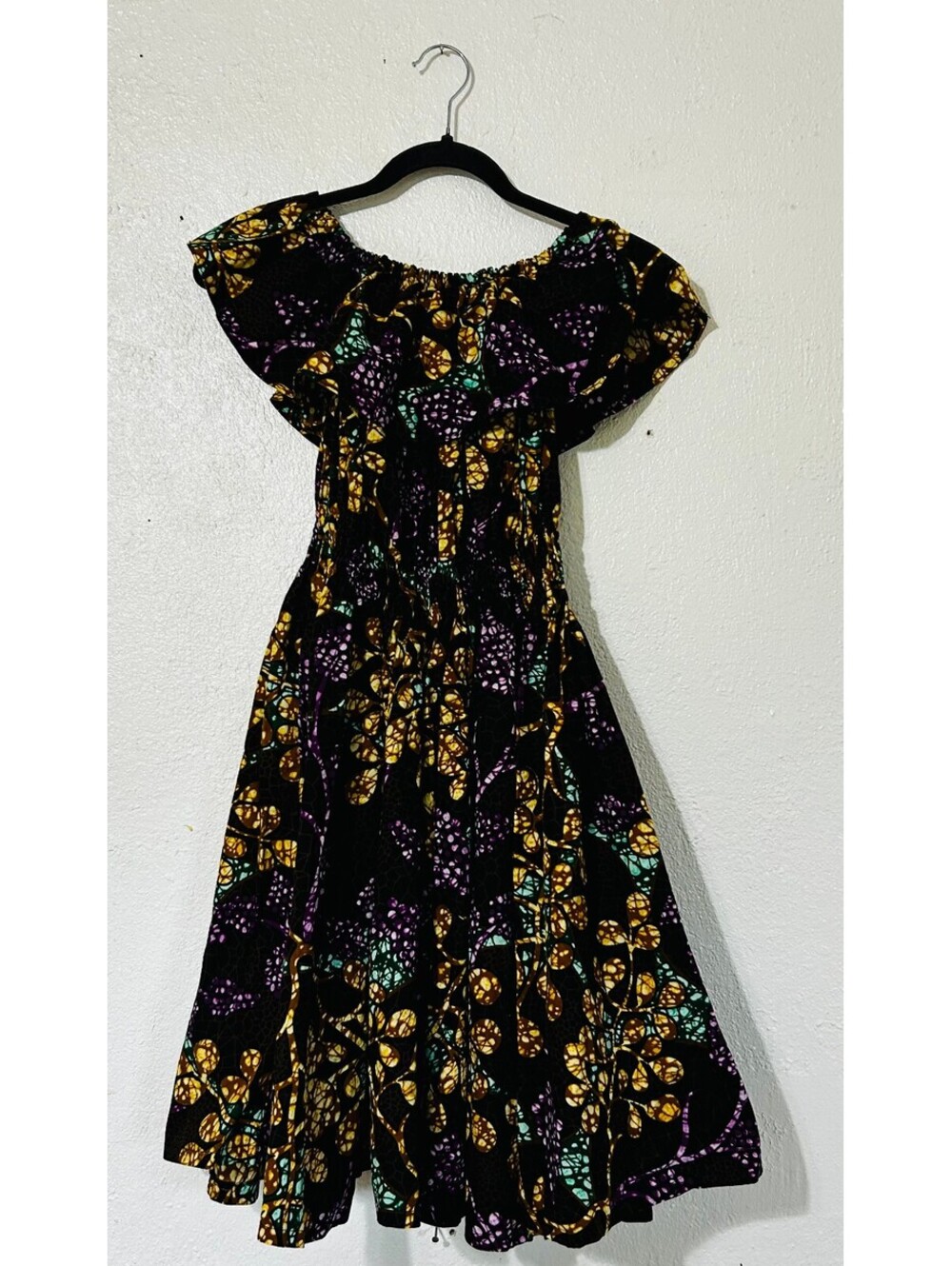Handmade African Wax Print Ankara Dress Off Shoulder Smocked Waist Women XS S